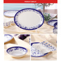 China Tangshan bone china custom dinner set / blue rim printed uniform dinner plate and bowl